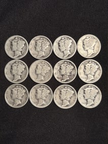 (12) 1920-1924 Mercury Dimes (90% Silver) .7"