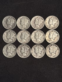 (12) 1941-1943 Mercury Dimes (90% Silver) .7"