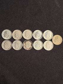 (11) 1951-1964 Roosevelt Dimes 90% Silver) .7"