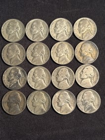(16) 1942-1945 Jefferson Wartime Silver Alloy Nickels (35% Silver) .8"