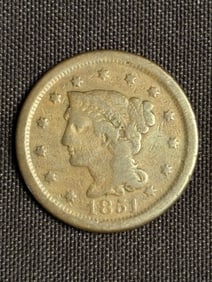 1851 Braided Hair Large Cent 1"