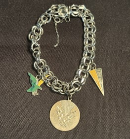 Sterling Link Charm Bracelet With Herbert Hoover Jr. High Charms (24g) 6"