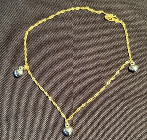 14KT Gold Italian Rope Twist Silver Heart Bracelet 8"