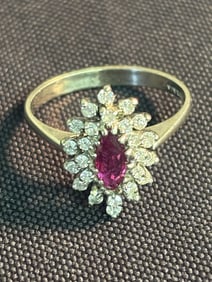 14KT White Gold Ruby Cluster Ring (Size 6.25) (App. 1")