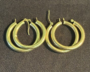 2 Pairs Of 14K Gold Earrings (One Pair With Damaged Clasp) (App. 1")