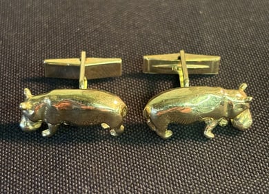 14KT Solid Gold Hippo Cufflinks (22g) (App. 1")
