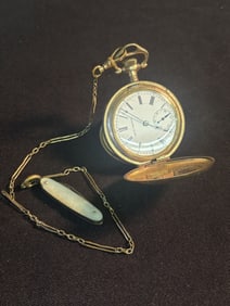 Antique Seth Thomas 15 Jewel Model 17 Pocket Watch On Chain With Mother Of Pearl Pocket