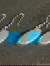 Pair Of Sterling - Turquoise Earrings (App. 1")