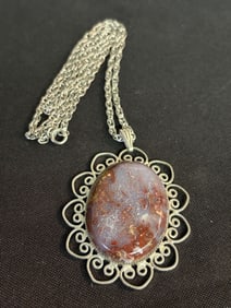 Moss Agate Pendant Chain 14"