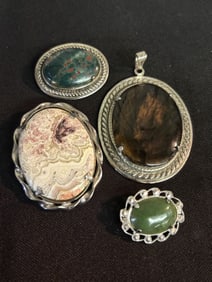 Lot Of Stone Brooch's Including Sterling Silver Brooch 2.5"