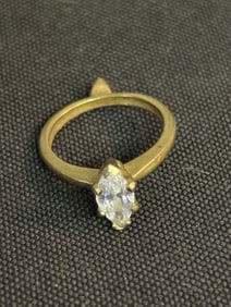 Unmarked Gold Colored Ring With Precious Stone (Size 4.75) (App. 1")