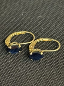 14K Gold Pair Of Blue Sapphire Earrings (App. 1")