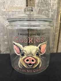 Vintage Glass "I would give up Cookies but I'm no quitter" Cookie Jar 6"X10"