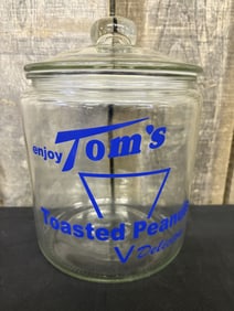 Vintage "Enjoy TOM's Toasted Peanut" Jar w. Lid 6"X10"