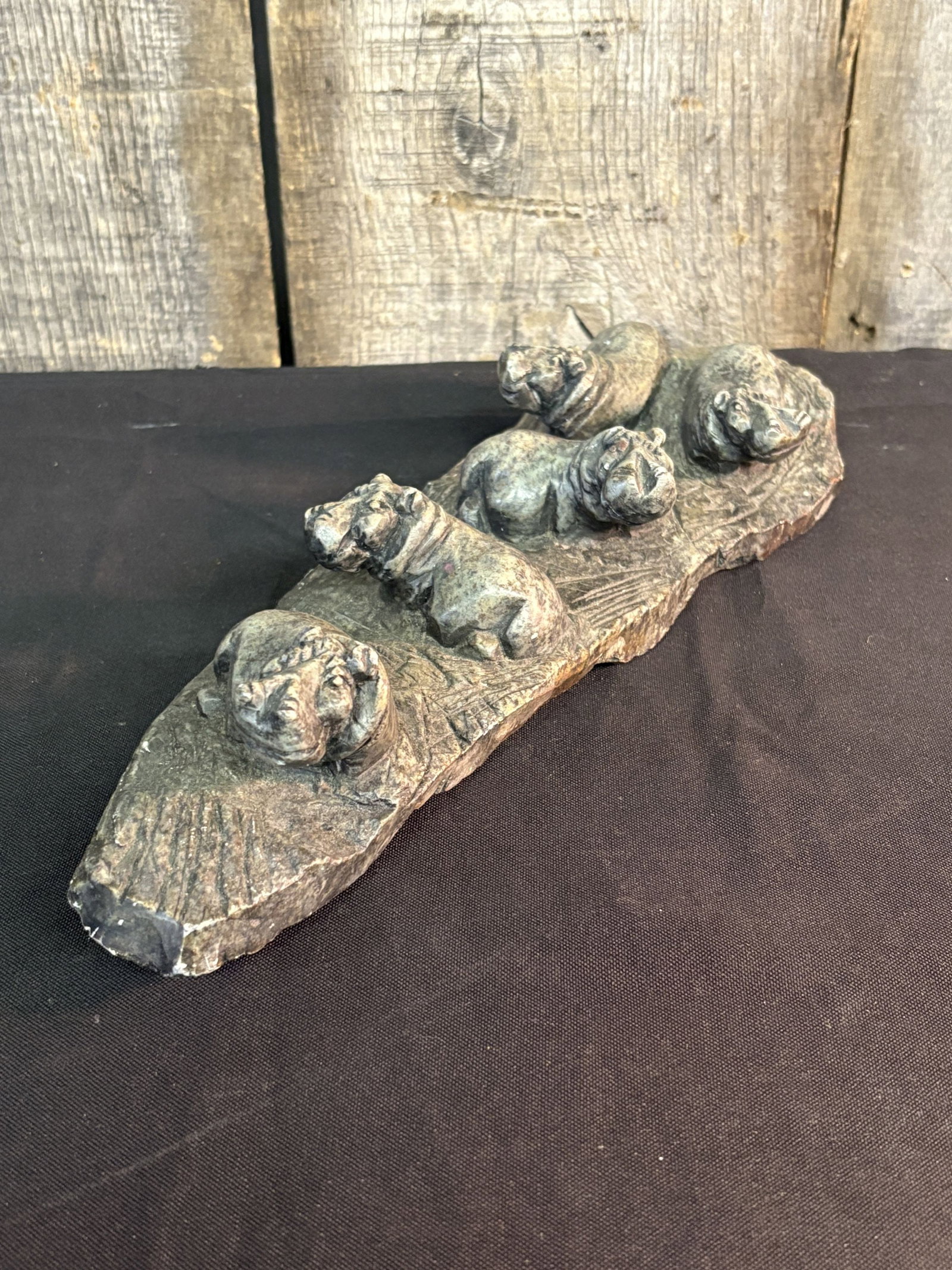 African Stone Hippo Carving 5"X11": African Stone Hippo Carving 5"X11"