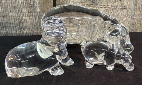 Baccarat Crystal Hippo Family 3"X6"X3"
