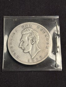 1890 Ecuadorian 1 Sucre Silver Coin (90% Silver) (App. 1")