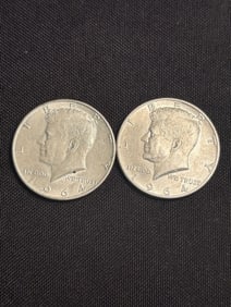 (2) 1964-D Kennedy Half Dollar Silver Coins (90% Silver) (App. 1.2")