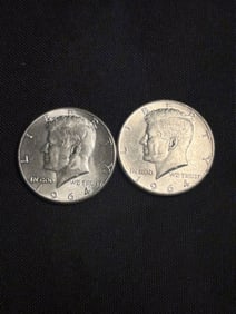 (2) 1964 Kennedy Half Dollar Silver Coins (90% Silver) (App. 1.2")