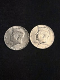 (2) 1964 Kennedy Half Dollar Silver Coins (90% Silver) (App. 1.2")
