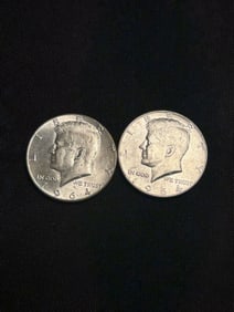 (2) 1964 Kennedy Half Dollar Silver Coins (90% Silver) (App. 1.2")