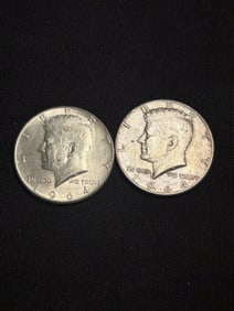 (2) 1964 Kennedy Half Dollar Silver Coins (90% Silver) (App. 1.2")