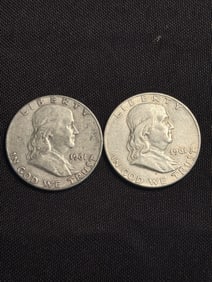 (2) 1961 Franklin Half Dollar Silver Coins (90% Silver) (App. 1.2")