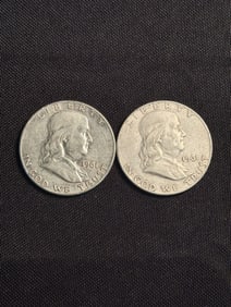 (2) 1961 Franklin Half Dollar Silver Coins (90% Silver) (App. 1.2")
