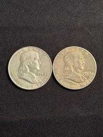 1958 - 1959 Franklin Half Dollar Silver Coins (90% Silver) (App. 1.2")