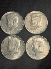 (4) 1966 Kennedy Half Dollar Silver Coins (40% Silver) (App. 1.2")