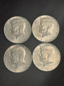 (4) 1966 Kennedy Half Dollar Silver Coins (40% Silver) (App. 1.2")