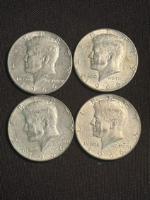 (4) 1966 Kennedy Half Dollar Silver Coins (40% Silver) (App. 1.2")