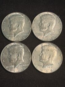 (4) 1968 Kennedy Half Dollar Silver Coins (40% Silver) (App. 1.2")
