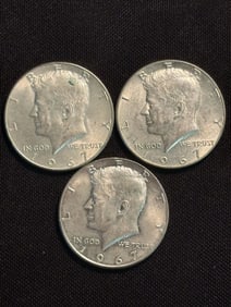 (3) 1967 Kennedy Half Dollar Silver Coins (40% Silver) (App. 1.2")