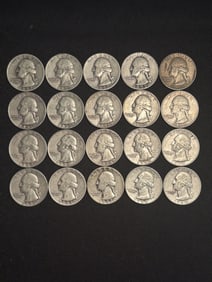 (20) Pre-1965 Washington Quarter Dollar Coins (90% Silver) (App. 1")