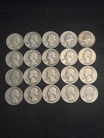(20) Pre-1965 Washington Quarter Dollar Coins (90% Silver) (App. 1")