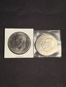 (2) Eisenhower Dollar Coins Including 1971 Eisenhower (Possibly 40% Silver) (App. 1")