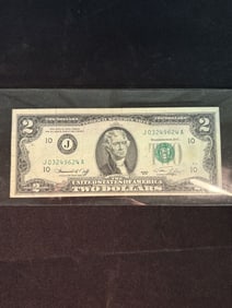 1976 United States $2 Bill Note 2.5"X6"
