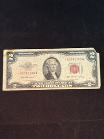 Series 1953 Red Seal $2 Bill Notes 2.5"X6"