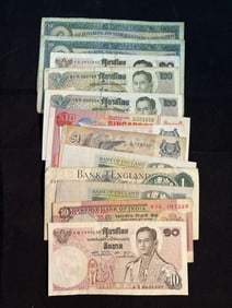 Collection of Foreign Bank Notes - India, England, Hong Kong (App. 5-6")