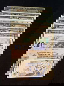 Collection of Foreign Bank Notes - Brazil, Amsterdam, Mexico, Ecuador (App. 5-6")