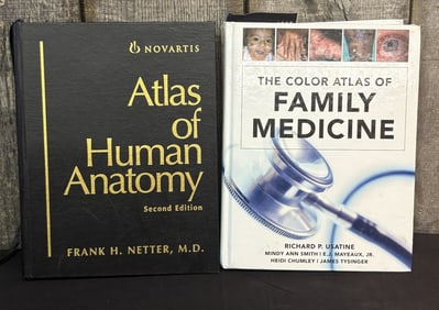Two Medical Books - "Atlas of Human Anatomy" and "The Color Atlas of Family Medicine" 12"