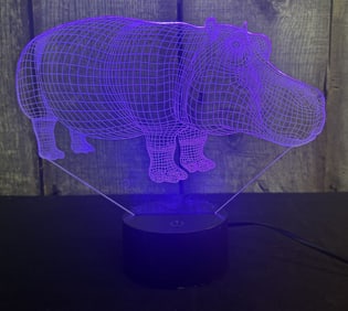 3D "Holographic" Hippo Night Light 9"X8"