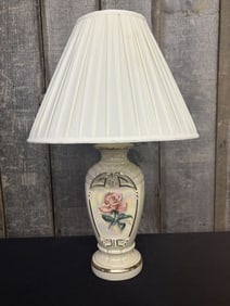 Vintage Ceramic Table Lamp with Rose Detail 16"X25"