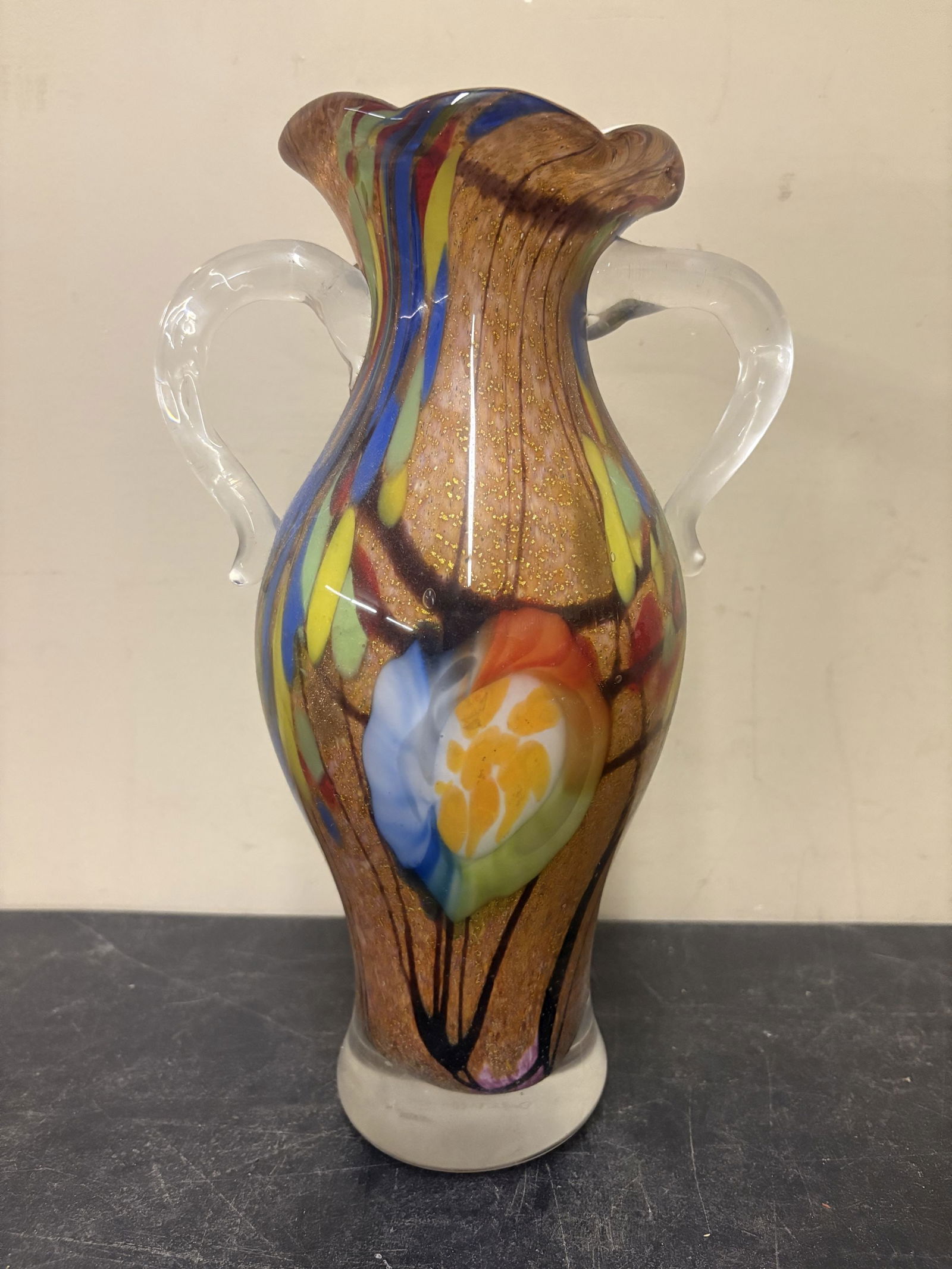 Dale Tiffany Hand Blown Glass Double Handled Art Vase - 7"x11.5": Dale Tiffany Hand Blown Glass Double Handled Art Vase - 7"x11.5"