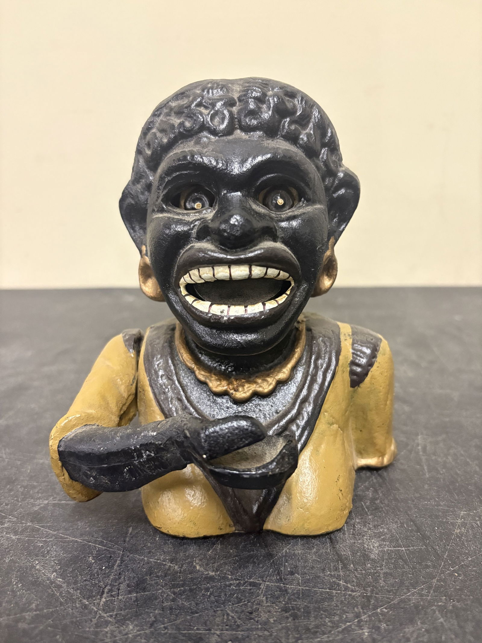 Antique Black Americana Cast Iron "DINAH" Mechanical Coin Bank - 4"x6": Antique Black Americana Cast Iron "DINAH" Mechanical Coin Bank - 4"x6"