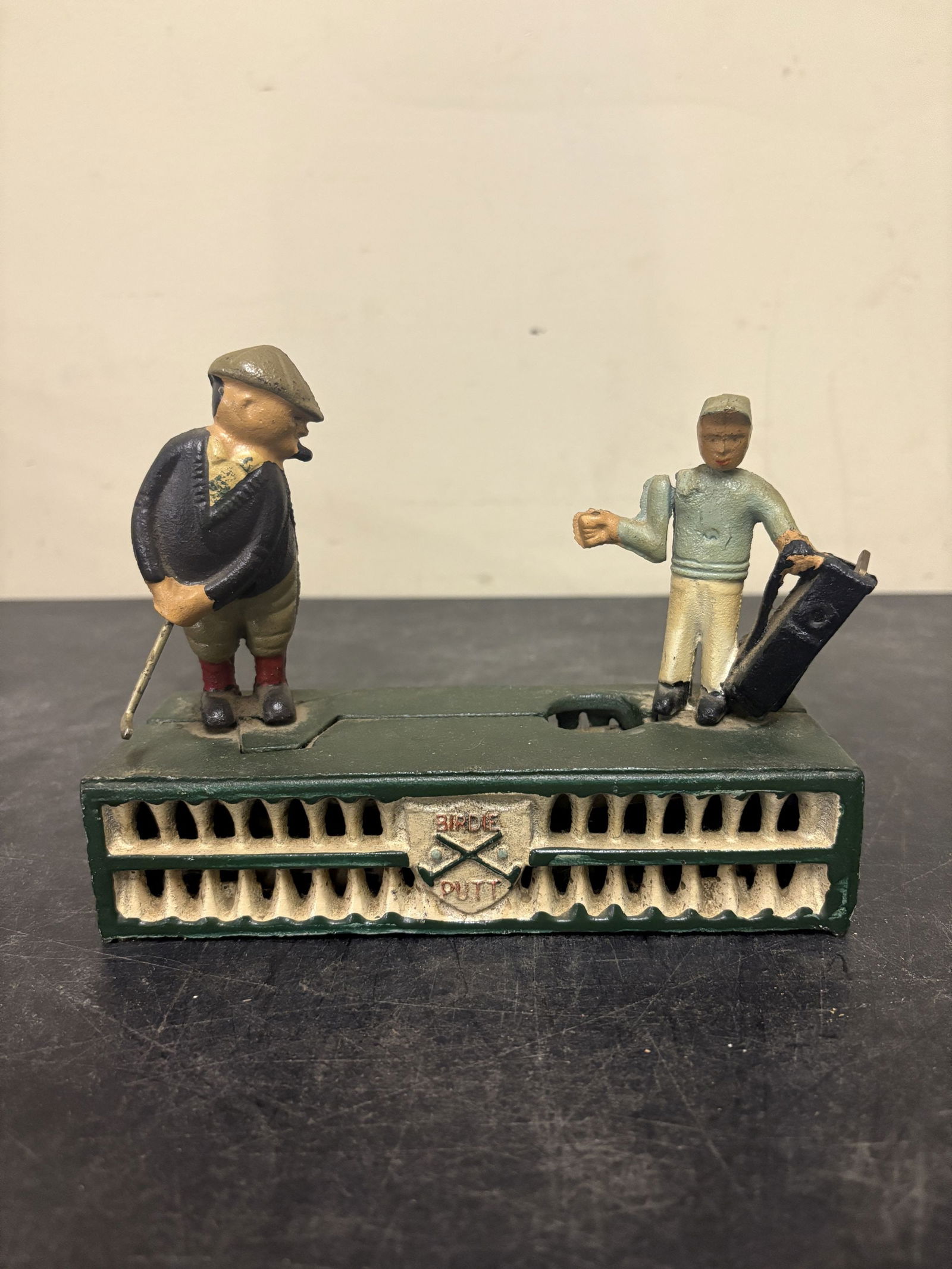 Vintage Cast Iron "Birdie Putt" Mechanical Coin Bank - 7"x5": Vintage Cast Iron "Birdie Putt" Mechanical Coin Bank - 7"x5"