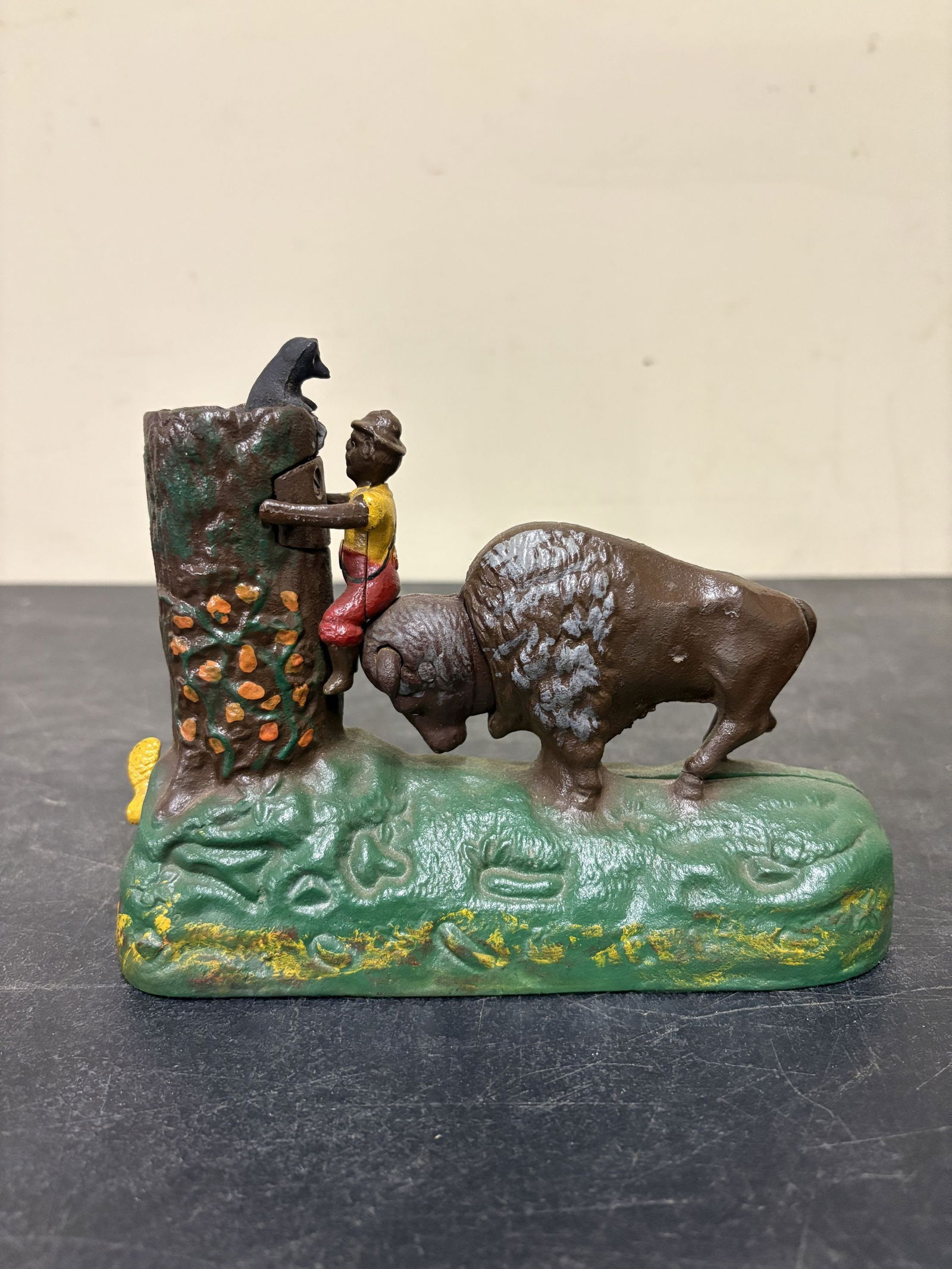 Reproduction of "Butting Buffalo" Mechanical Coin Bank originally by Kyser & Rex in 1888 - 6": Reproduction of "Butting Buffalo" Mechanical Coin Bank originally by Kyser & Rex in 1888 - 6"