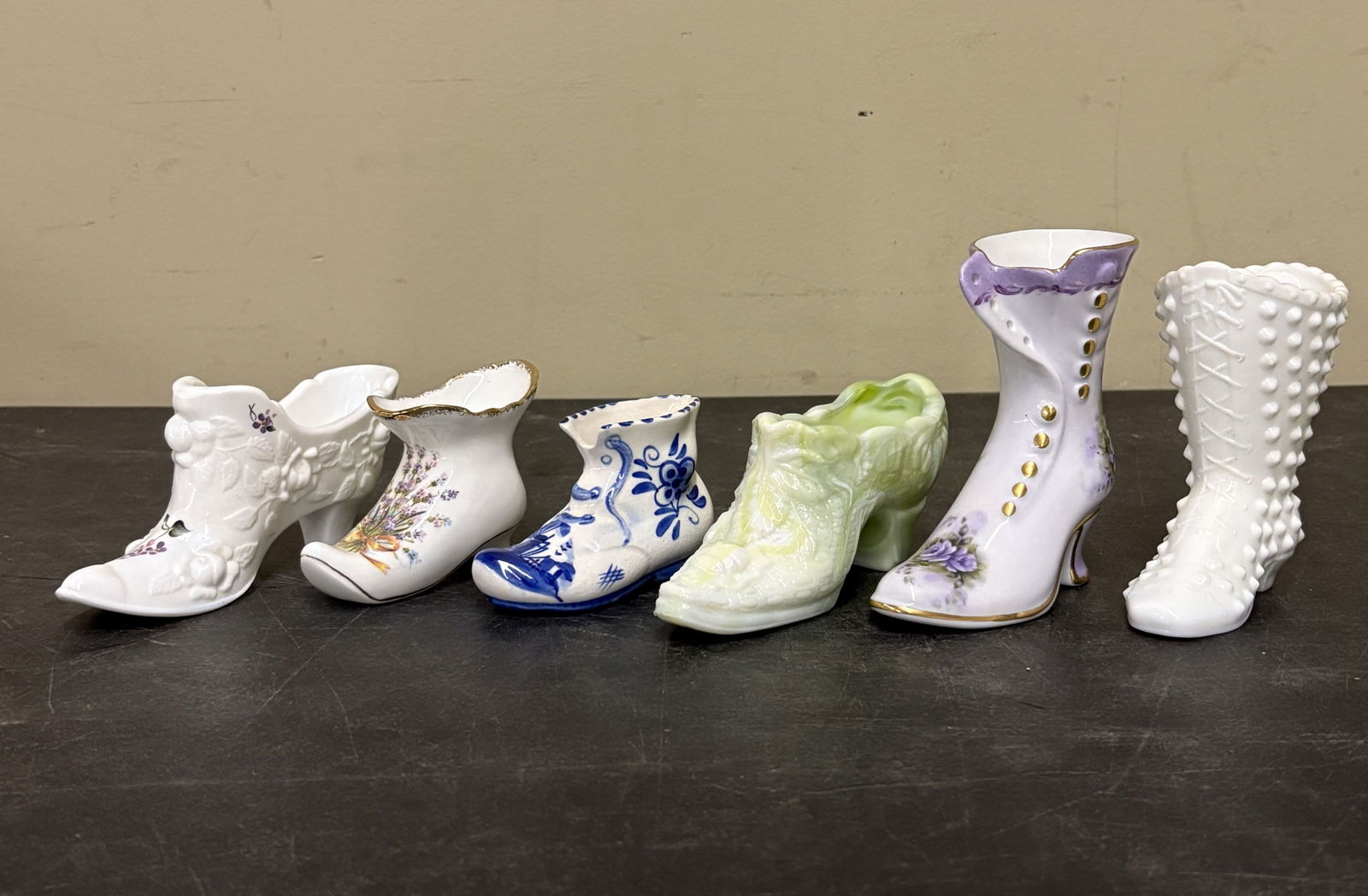 Collection of Antique to Vintage Porcelain and Glass Slippers / Boots Collectible Figurines - 4"x5": Collection of Antique to Vintage Porcelain and Glass Slippers / Boots Collectible Figurines - 4"x5"