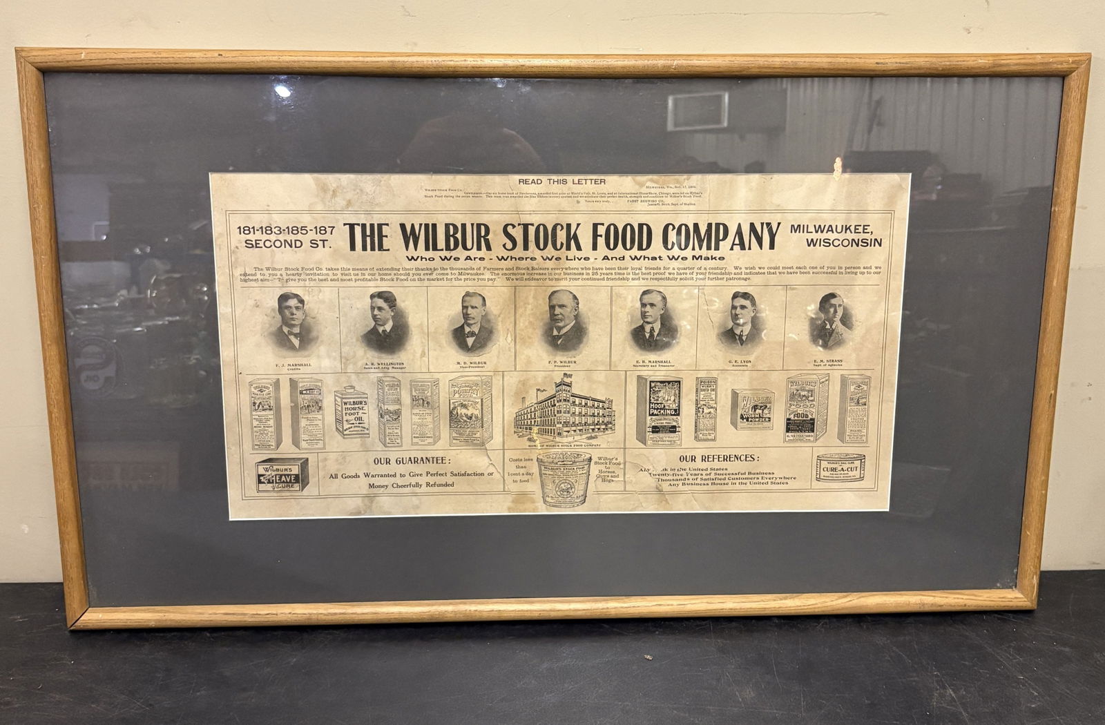 Framed - The Wilbur Stock Food Company, Milwaukee WI, Letter of Introduction to the buyers: Framed - The Wilbur Stock Food Company, Milwaukee WI, Letter of Introduction to the buyers Advertisement - 21"x37"